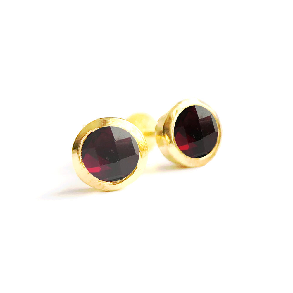 January garnet birthstone studs made from gold vermeil