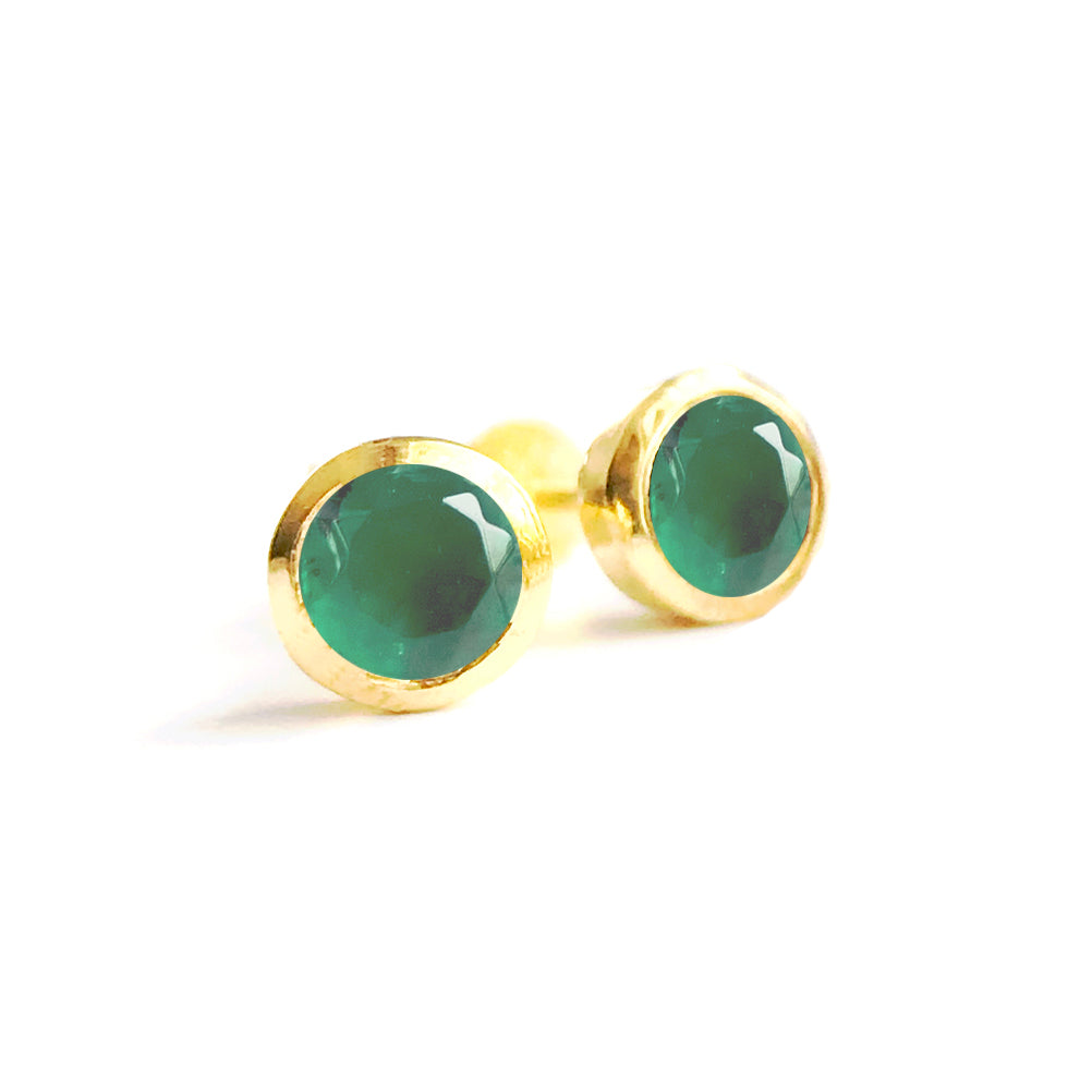 emerald May birthstone gold vermeil stud earrings