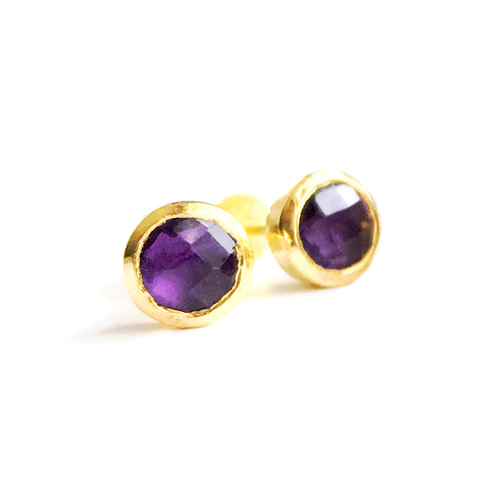 February amethyst birthstone gold vermeil stud earrings