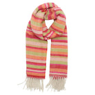 Striped scarf with pink, green, and orange colors on a white background