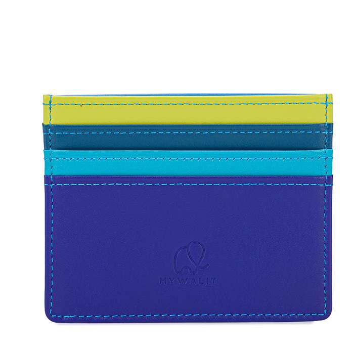 Blue cardholder with green and blue stripes on a white background
