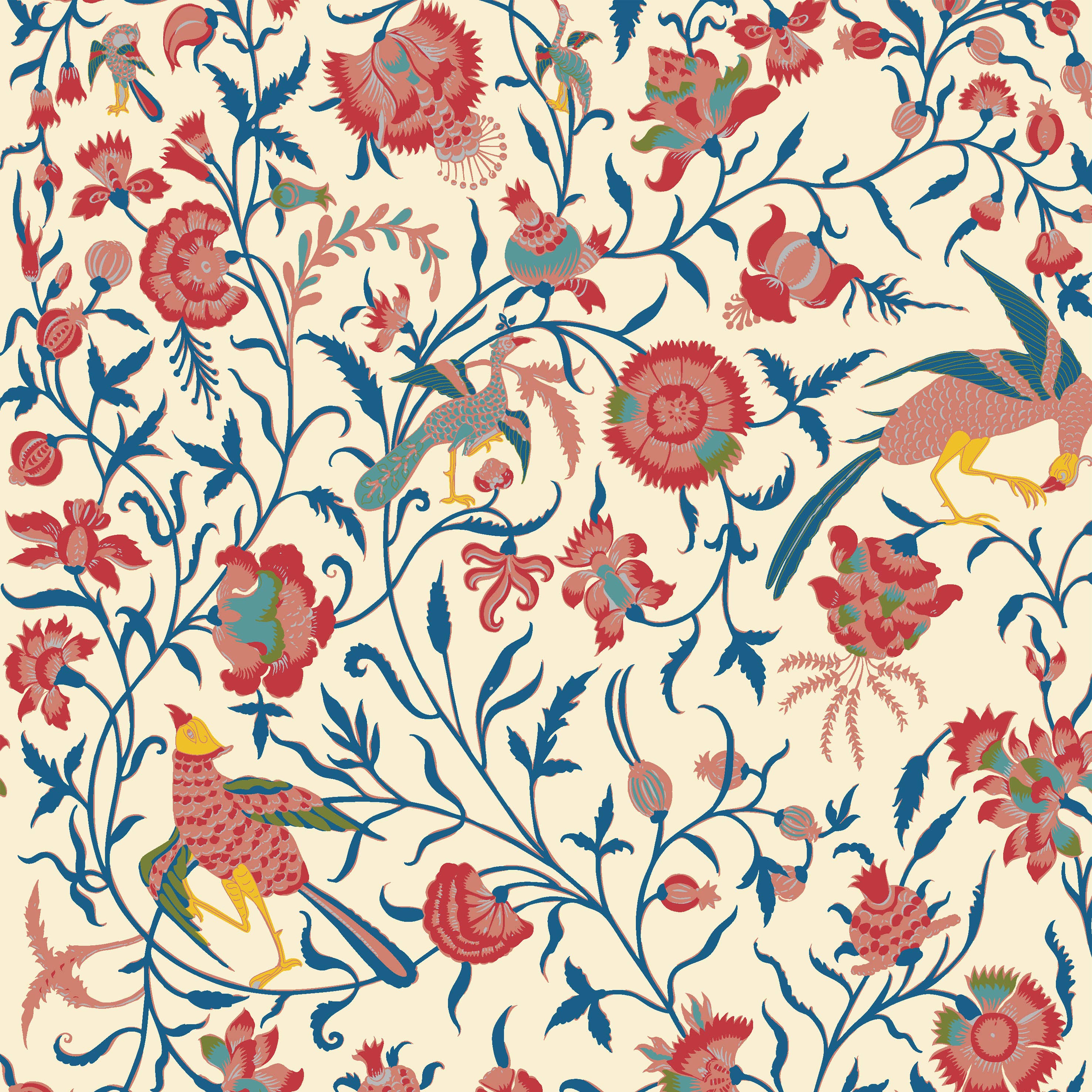 Ottoman red blue stamen wool stole Bird of Paradise