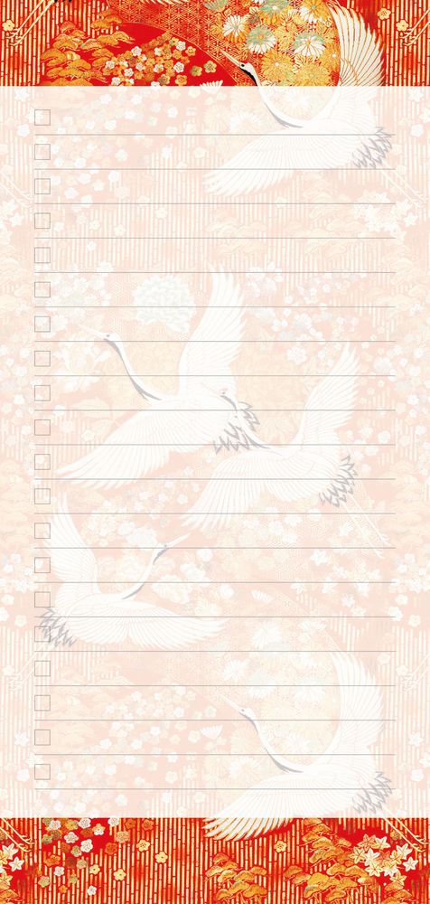 Decorative paper with a geisha design and floral patterns on a red and gold background.