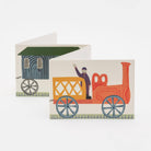 greeting card with train design on a white background