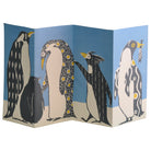 Folding card with penguin illustrations on a white background