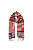 Multicolored plaid scarf with fringes on a white background