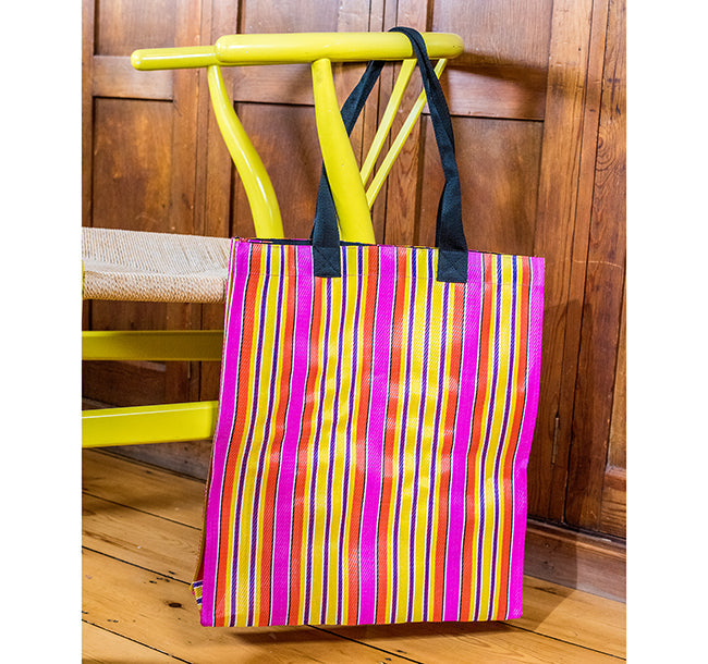 Lime Tree Design sustainable shopping tote in bold Neyron Rose, soft Sage and cheerful Primrose Yellow