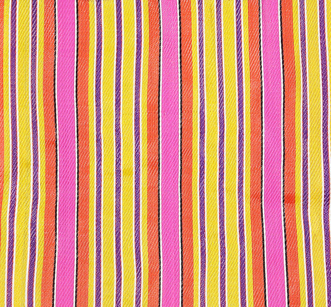 Colourful recycled market bag in pink, green and yellow tones, made from repurposed cement sacks