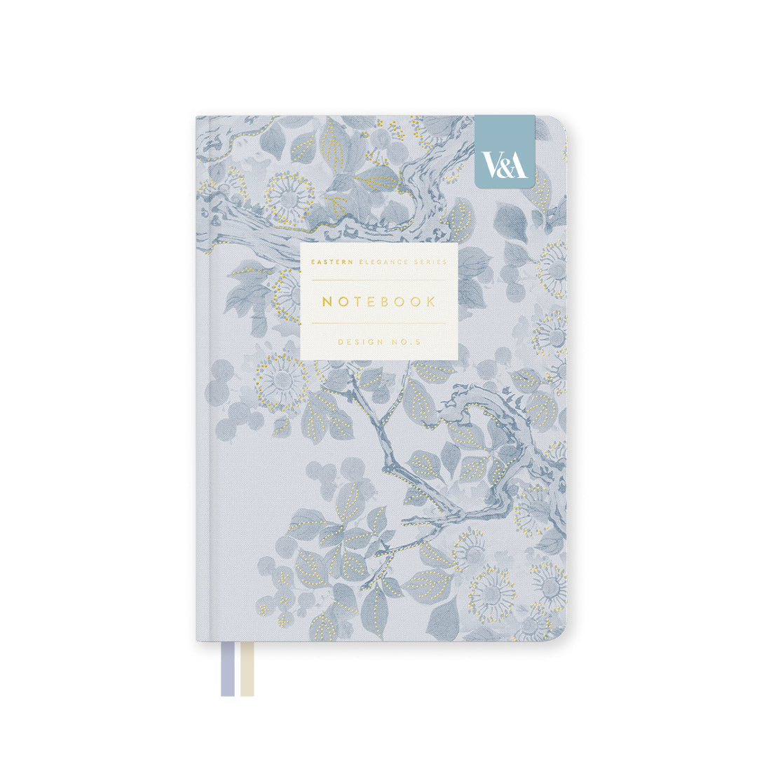 Floral notebook with V&A logo on a white background