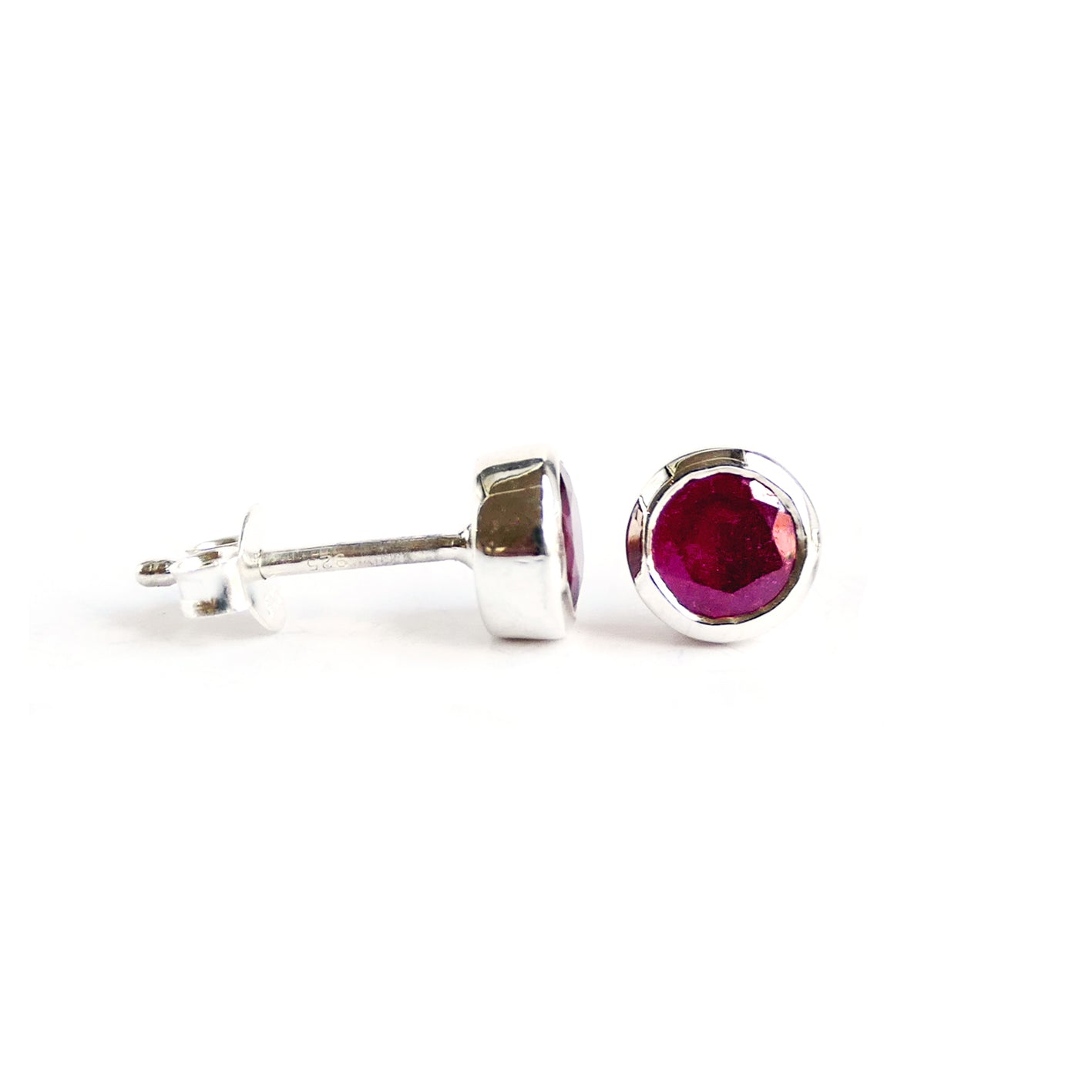 Birthstone Stud Earrings January: Garnet and Sterling Silver