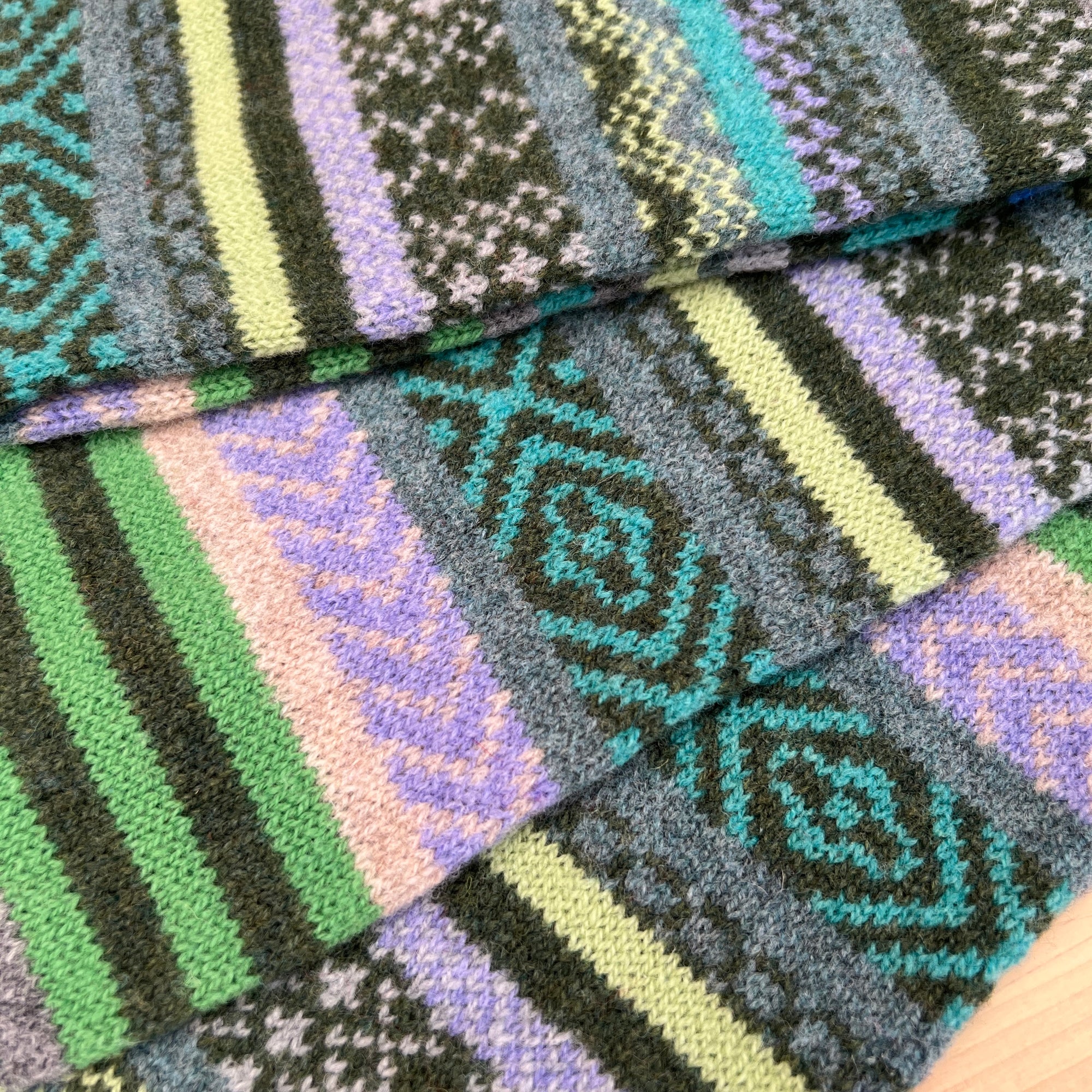 fair isle knitted scarf made from lambswool