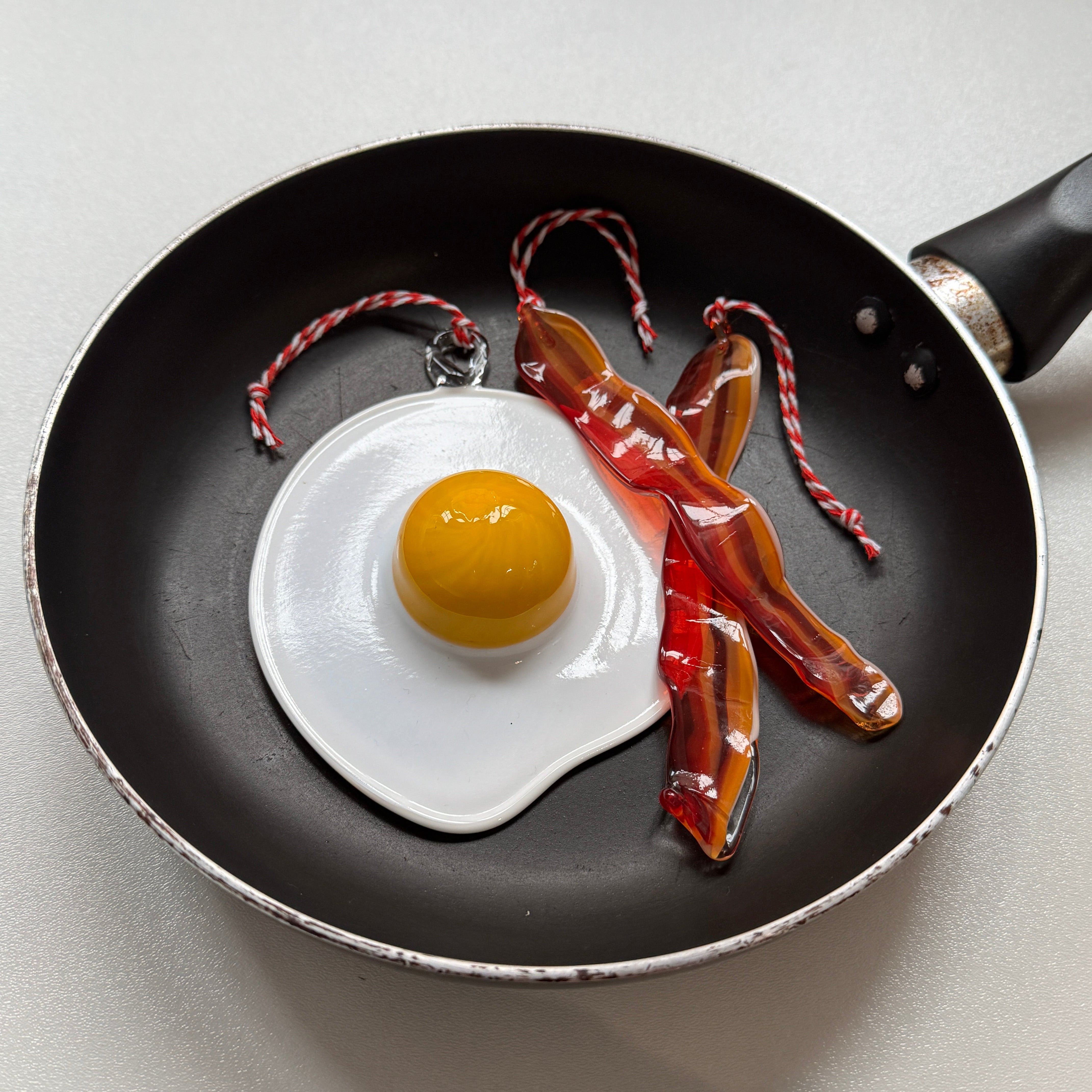 glass egg and bacon decoration