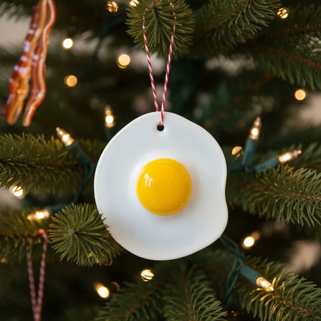 glass egg and bacon decoration