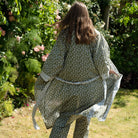back of bathrobe in green leaf design