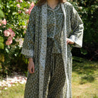 green leaf design kimono dressing gown robe