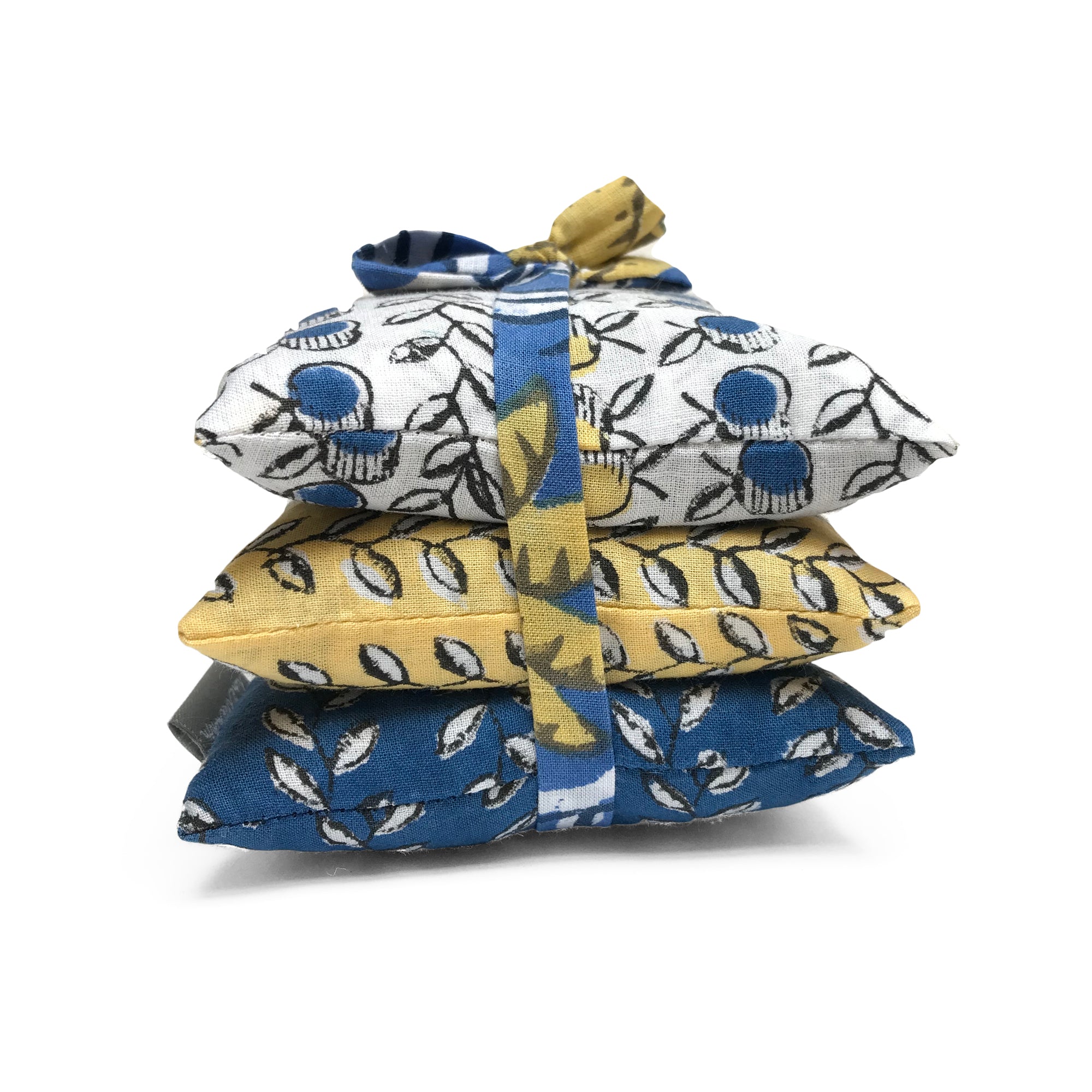 Stack of 3 Square Lavender Sachets - Blue and Yellow Apples