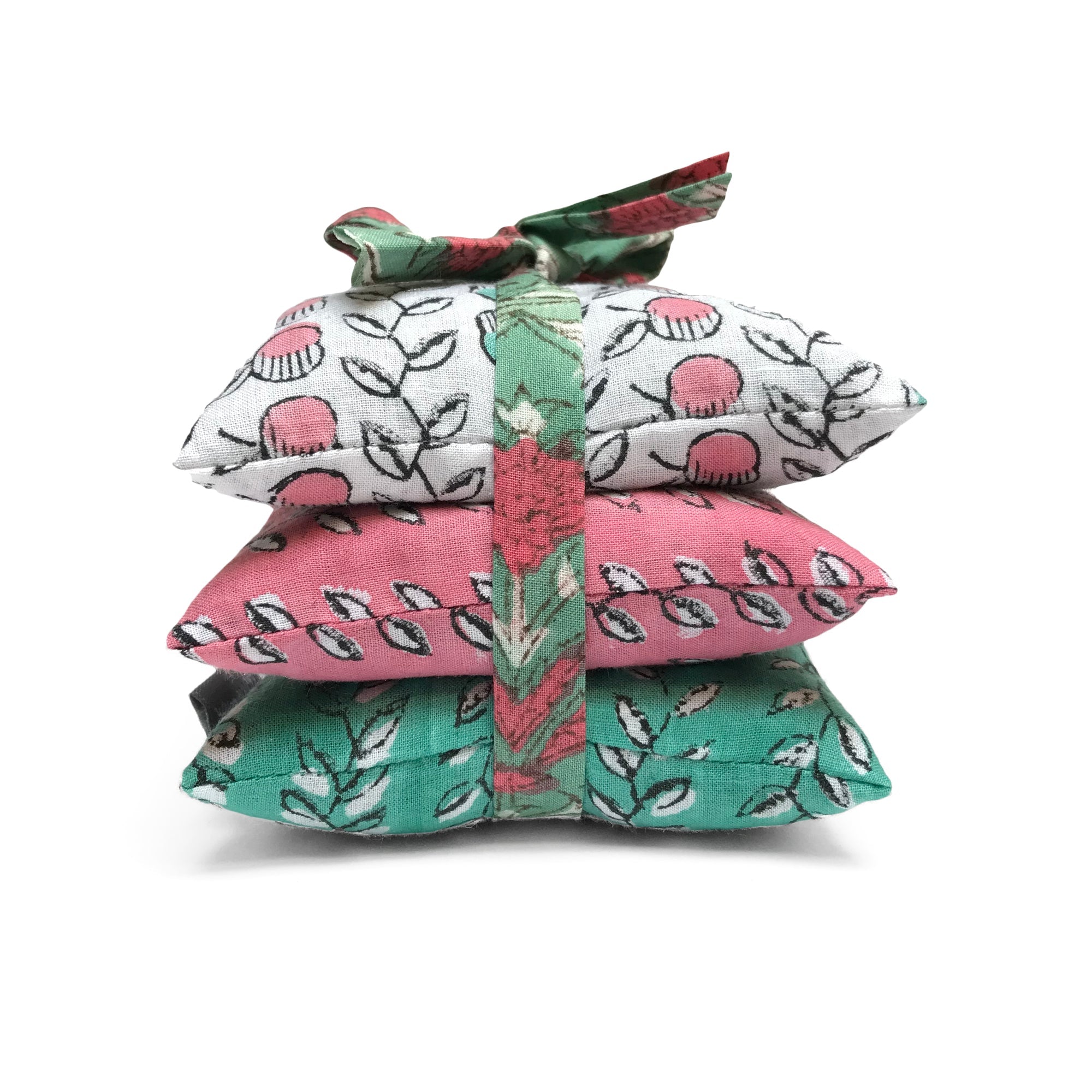 Stack of 3 Square Lavender Sachets - Pink and Green Apples