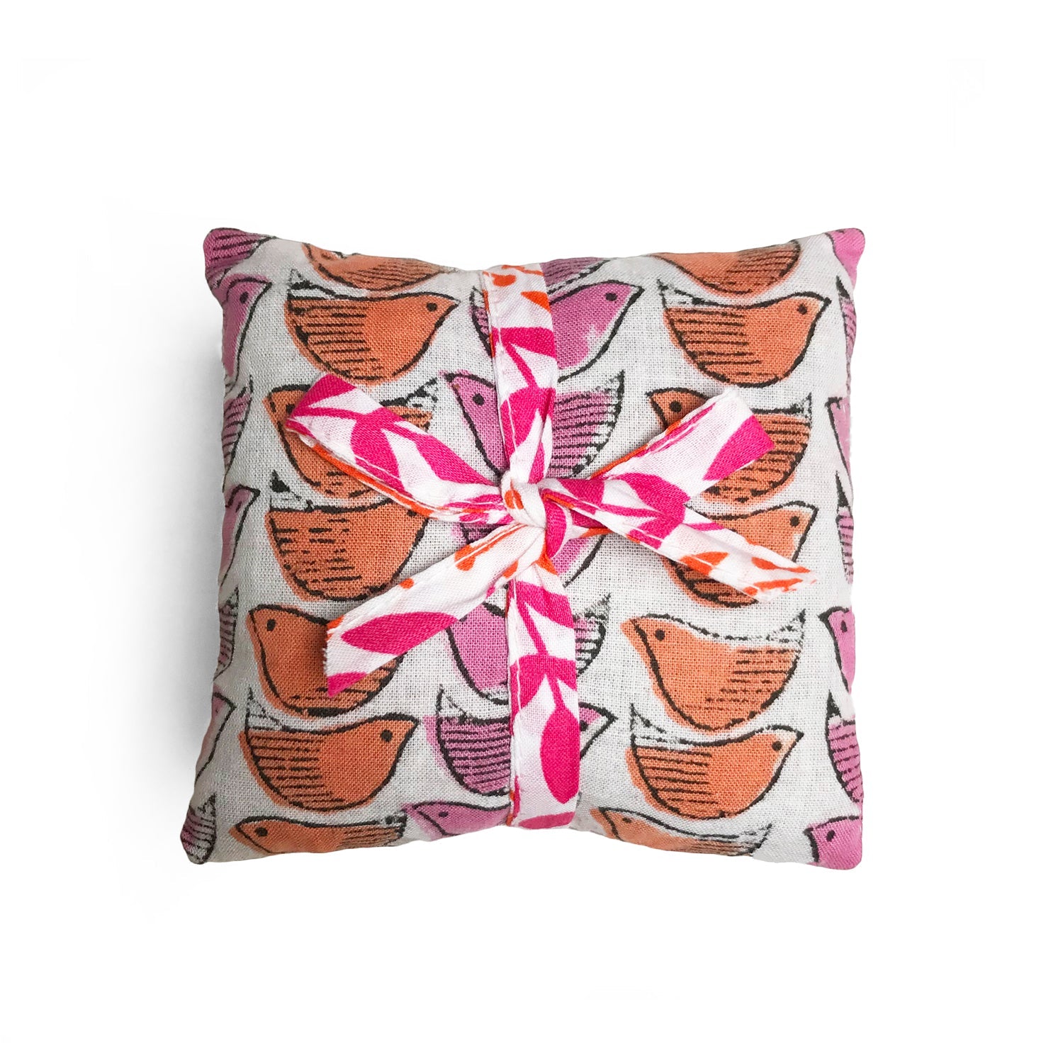 Stack of 3 Square Lavender Sachets - Pink and Orange Birds