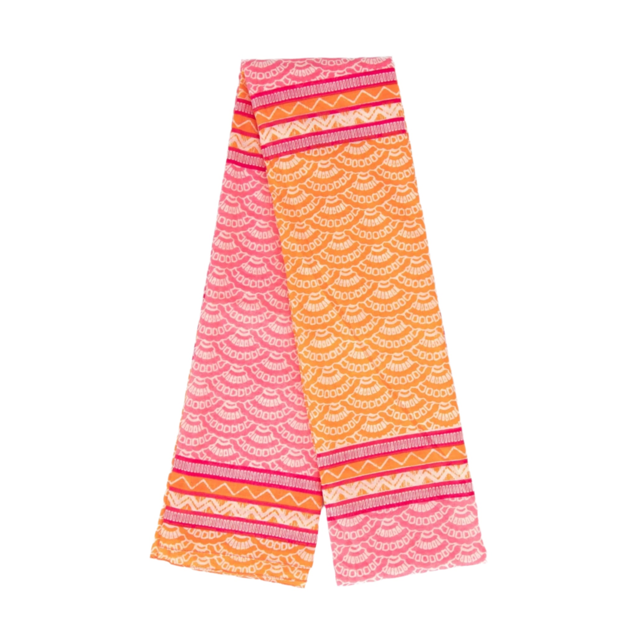 Lightweight Cotton Scarf - Hot Pink/Orange, Fan Colour Block
