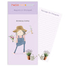 Magnetic notepad with a gardening illustration on a purple background