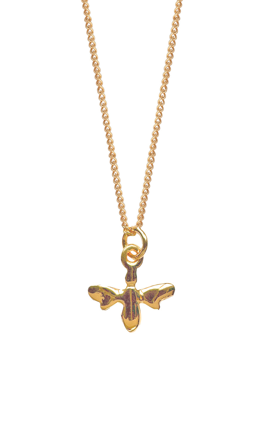 Gold necklace with a butterfly pendant on a white background