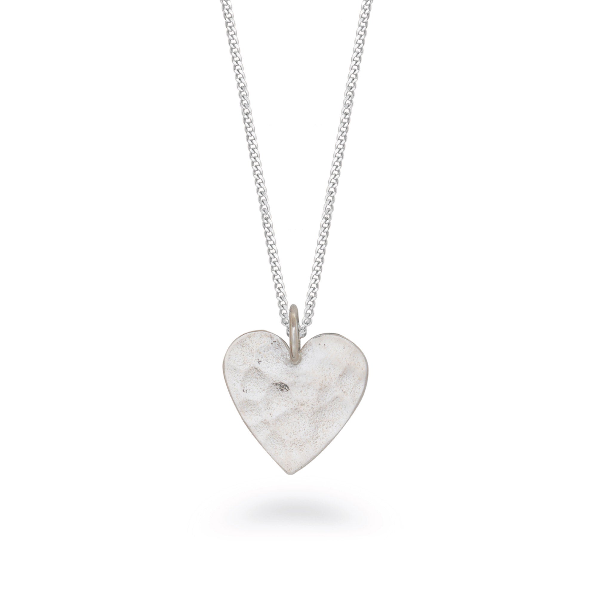 Hammered Heart Pendant Necklace Sterling Silver
