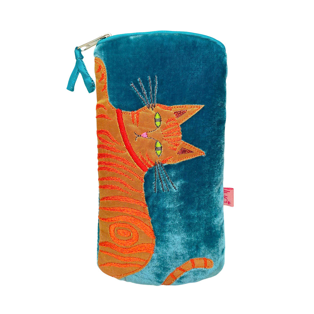 Pouch with a cat design on a blue background