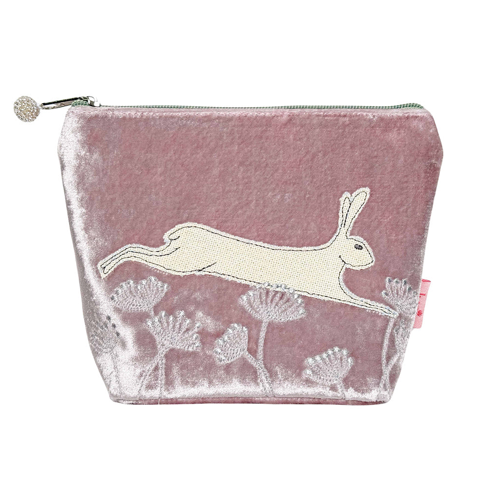 Dusky Pink Velvet Cosmetic Purse: Leaping Hare
