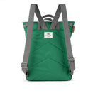 Green backpack with gray straps on a white background