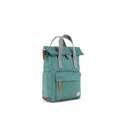 Teal backpack with gray straps on a white background