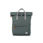 Green backpack with gray straps on a white background