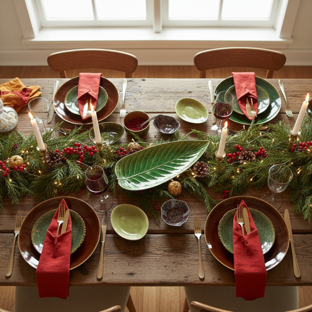 Dishes with food on a wooden table