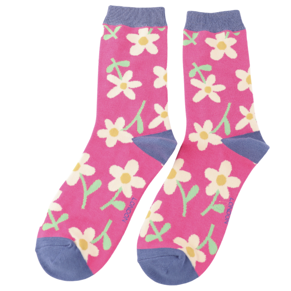 Floral patterned socks with pink background