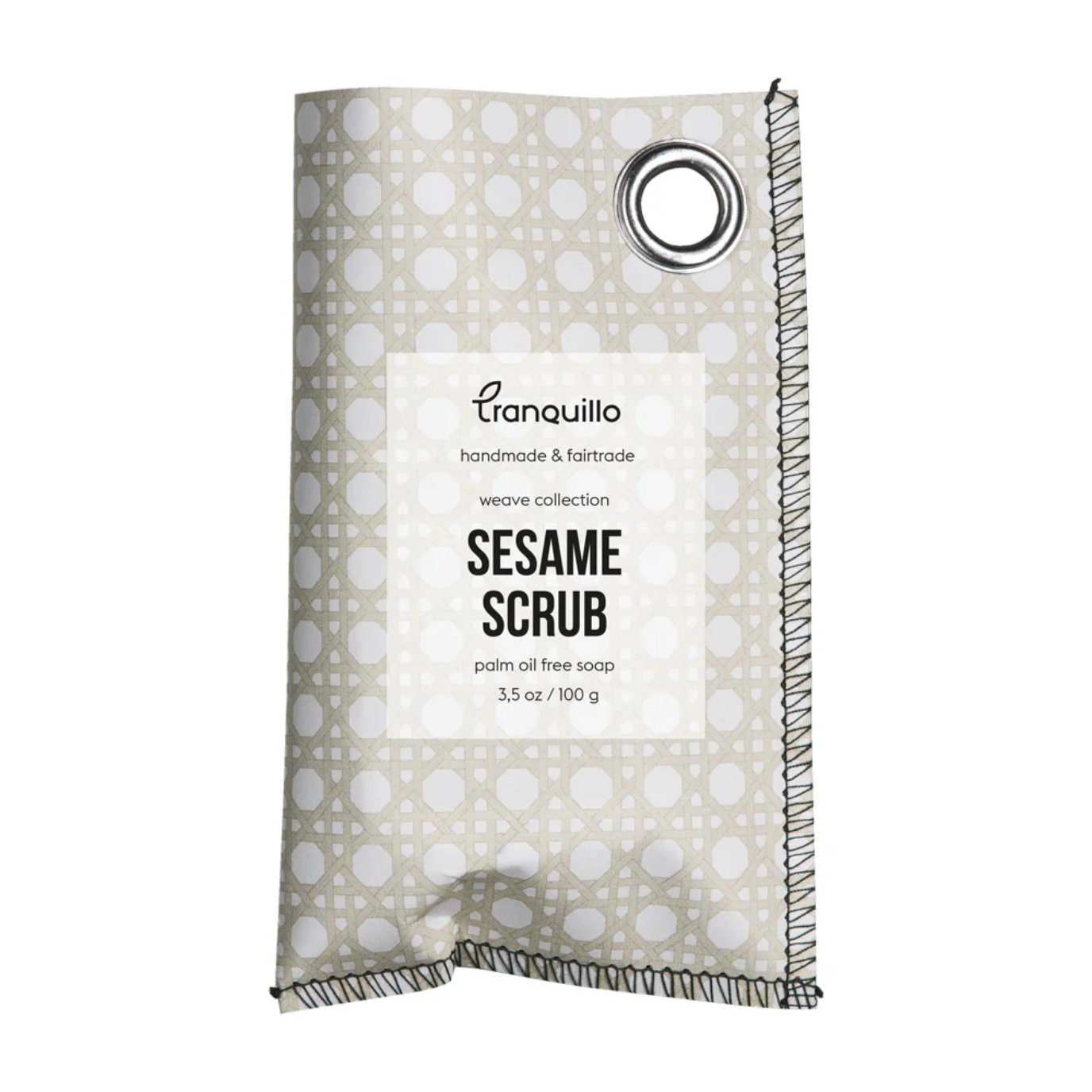 Sesame scrub packaging with a label on a white background