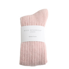Pack of pink winter socks with 'Miss Sparrow London' label on a light gray background