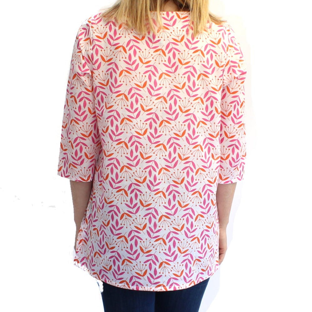 block printed orange and pink tunic top