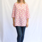 block printed orange and pink tunic top