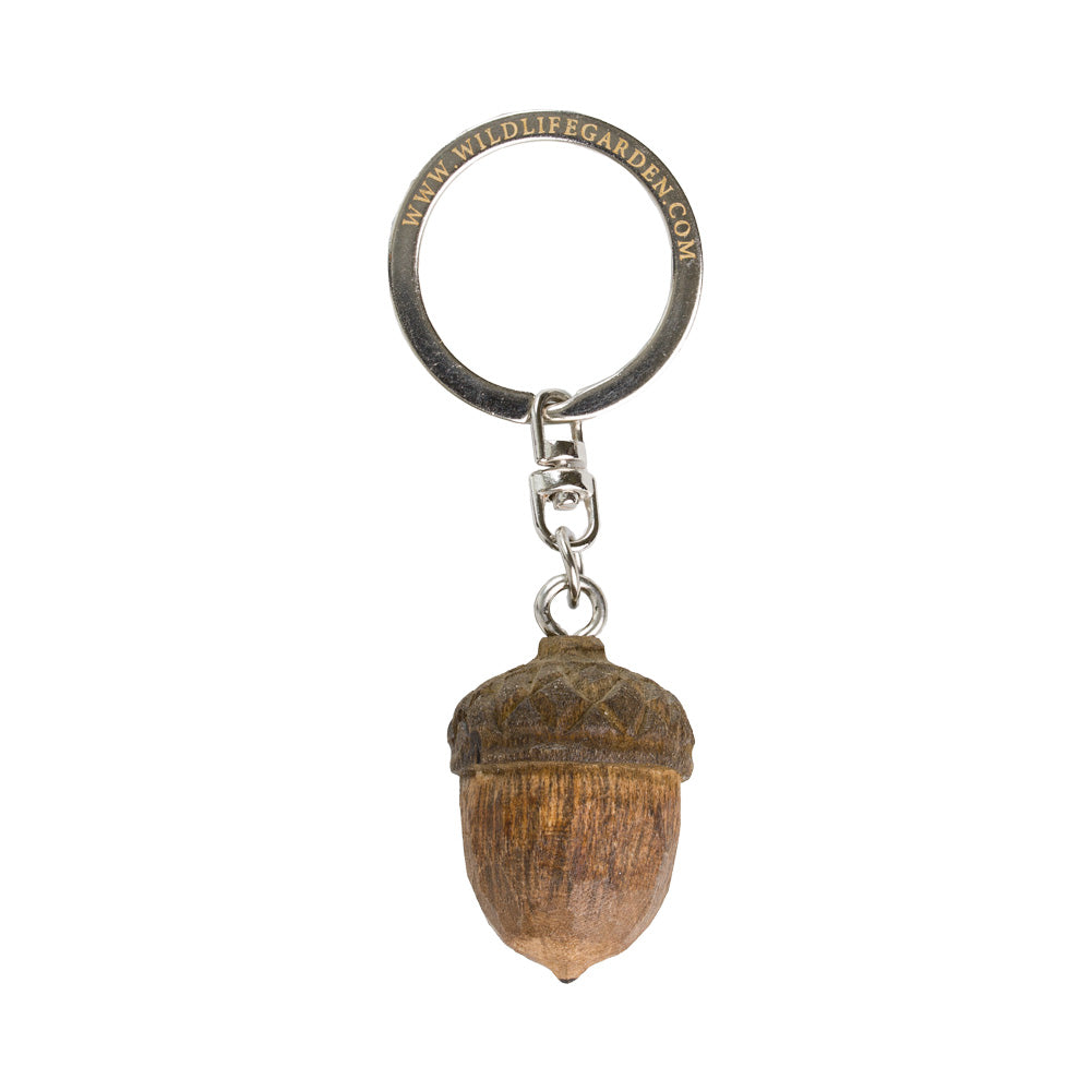 Keychain with acorn charm and 'Mark Wilson Garden.com' logo on a white background