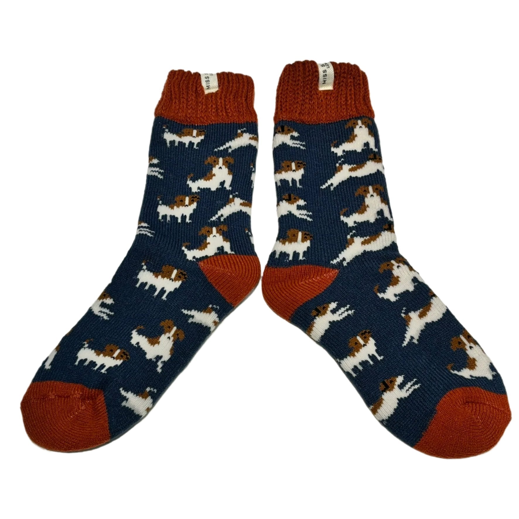 Winter Thick Socks- Terrier Dogs on blue with red