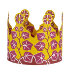 Decorative paper crown with purple floral pattern on a yellow background