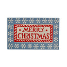 Christmas-themed doormat with 'Merry Christmas' text and snowflake patterns on a blue background