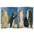 Foldable card with penguin illustrations on a blue background