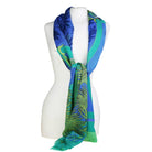 Wool stole with parrot birds pattern Manaus bright color: Mint