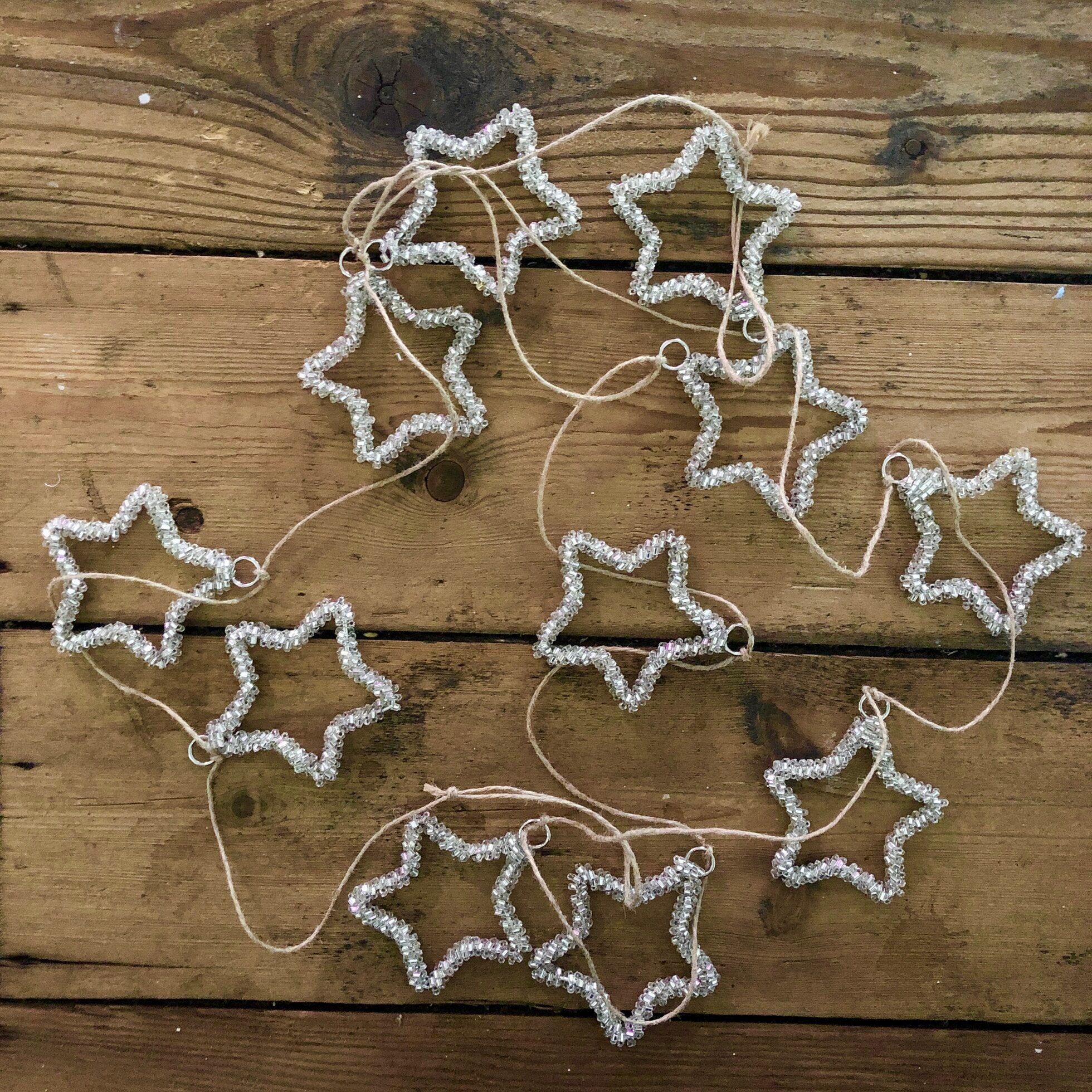 Silver Glass Beaded Star Garland