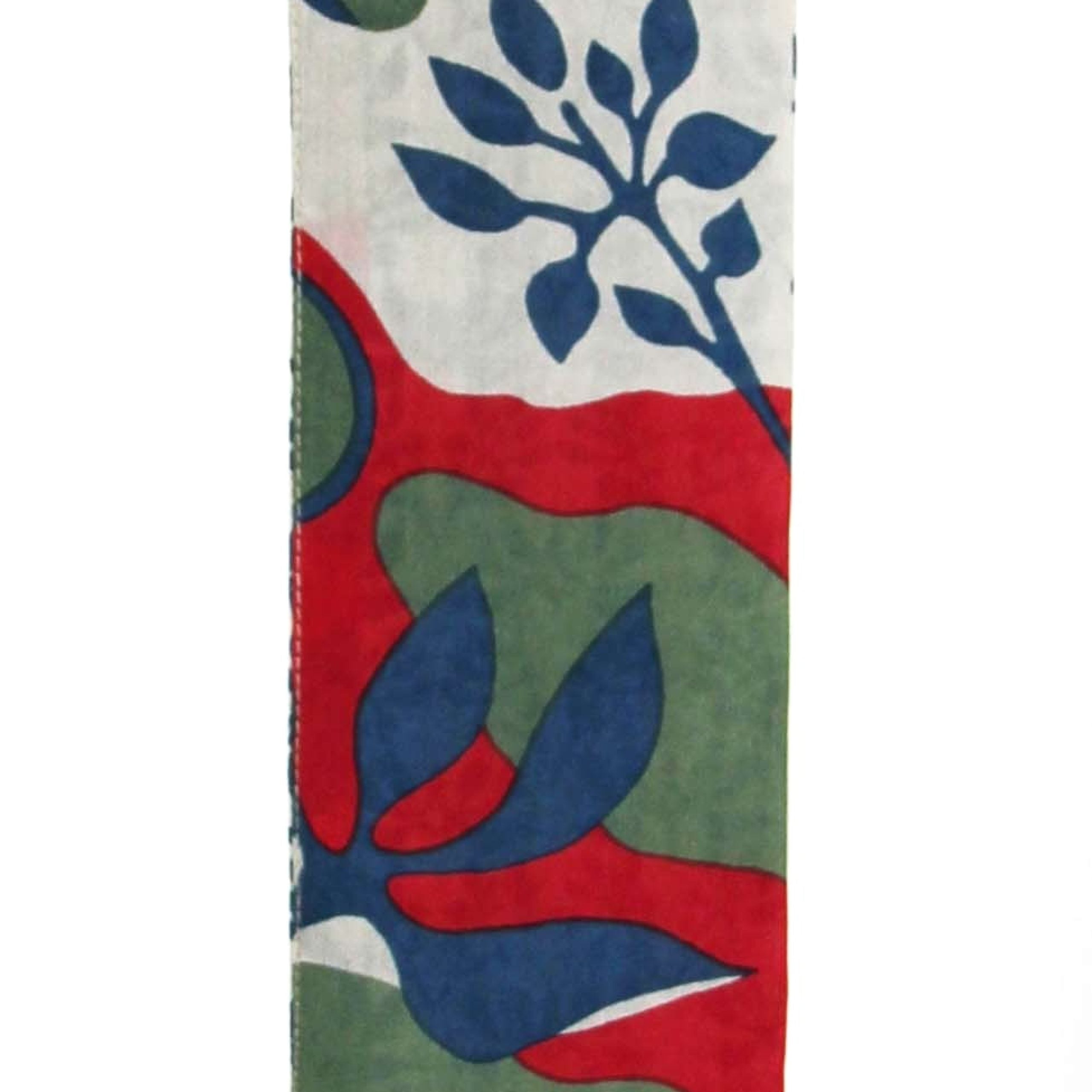 Colorful fabric with abstract leaf pattern on a white background