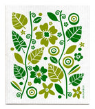 Green floral and leaf pattern on a white background