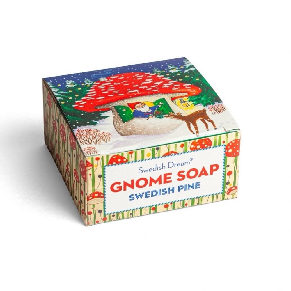 Box of Swedish Dream Gnome Soap with festive design on a white background