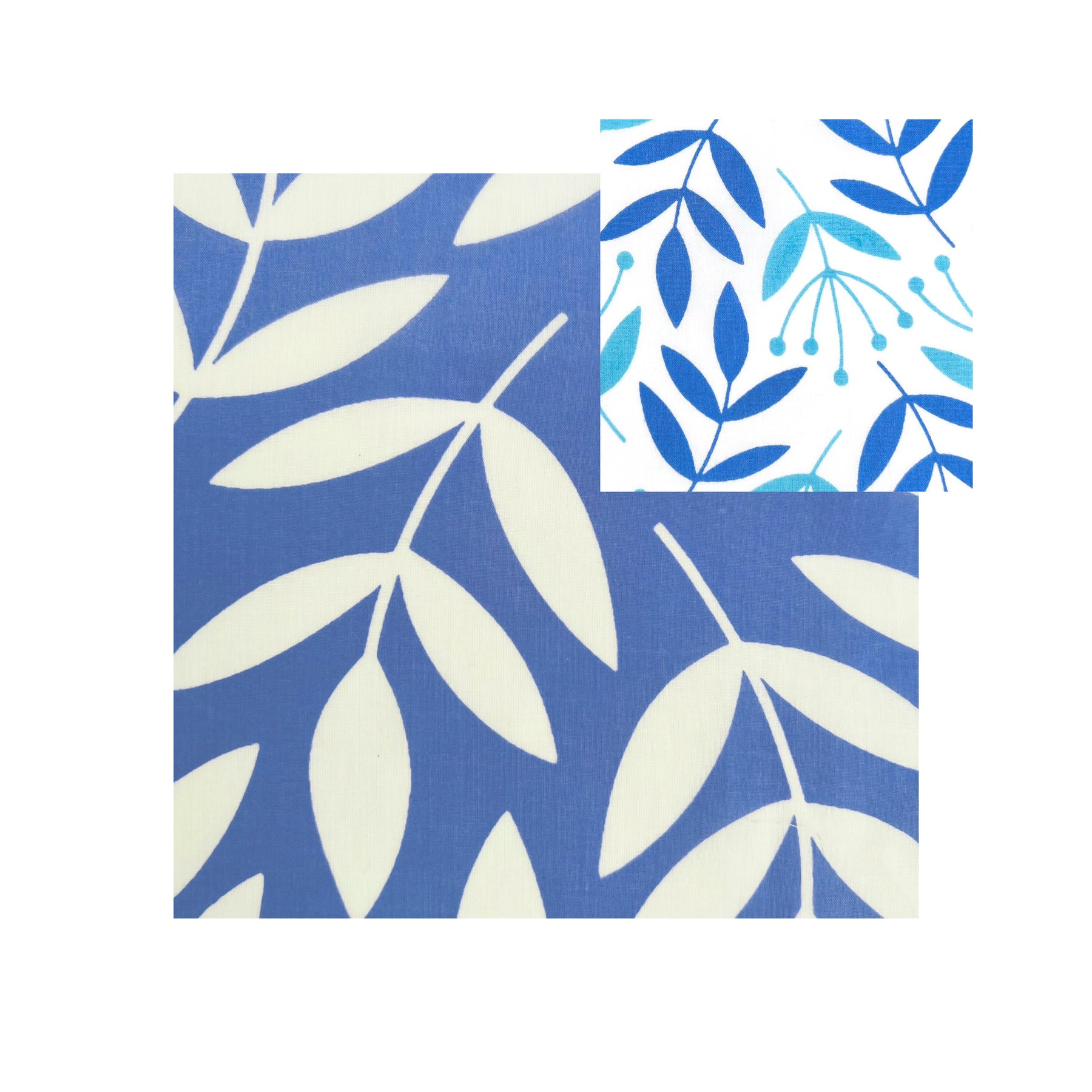 Full Length Cotton Kimono - Large Leaf China Blue