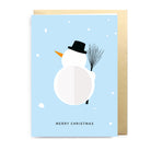 Christmas card with a snowman design on a light blue background