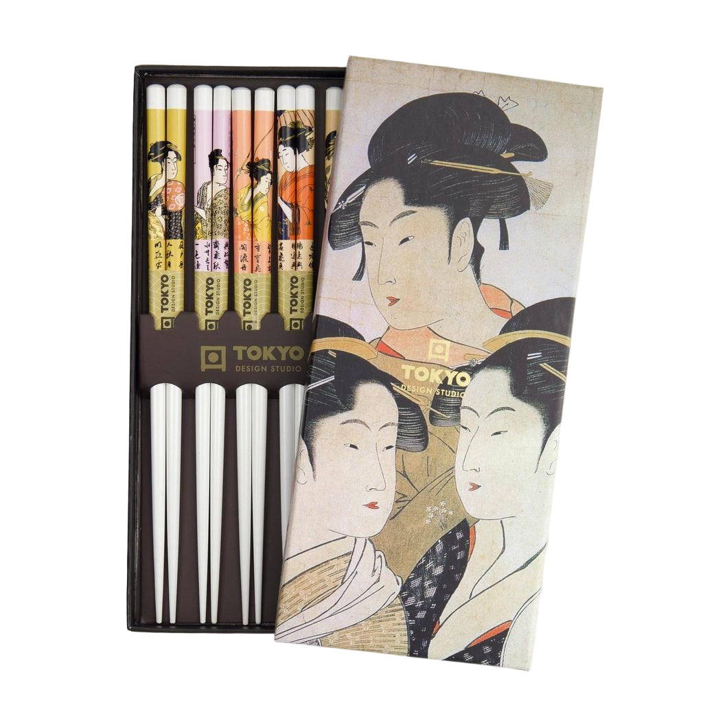 Set of chopsticks with a traditional Japanese design on the packaging